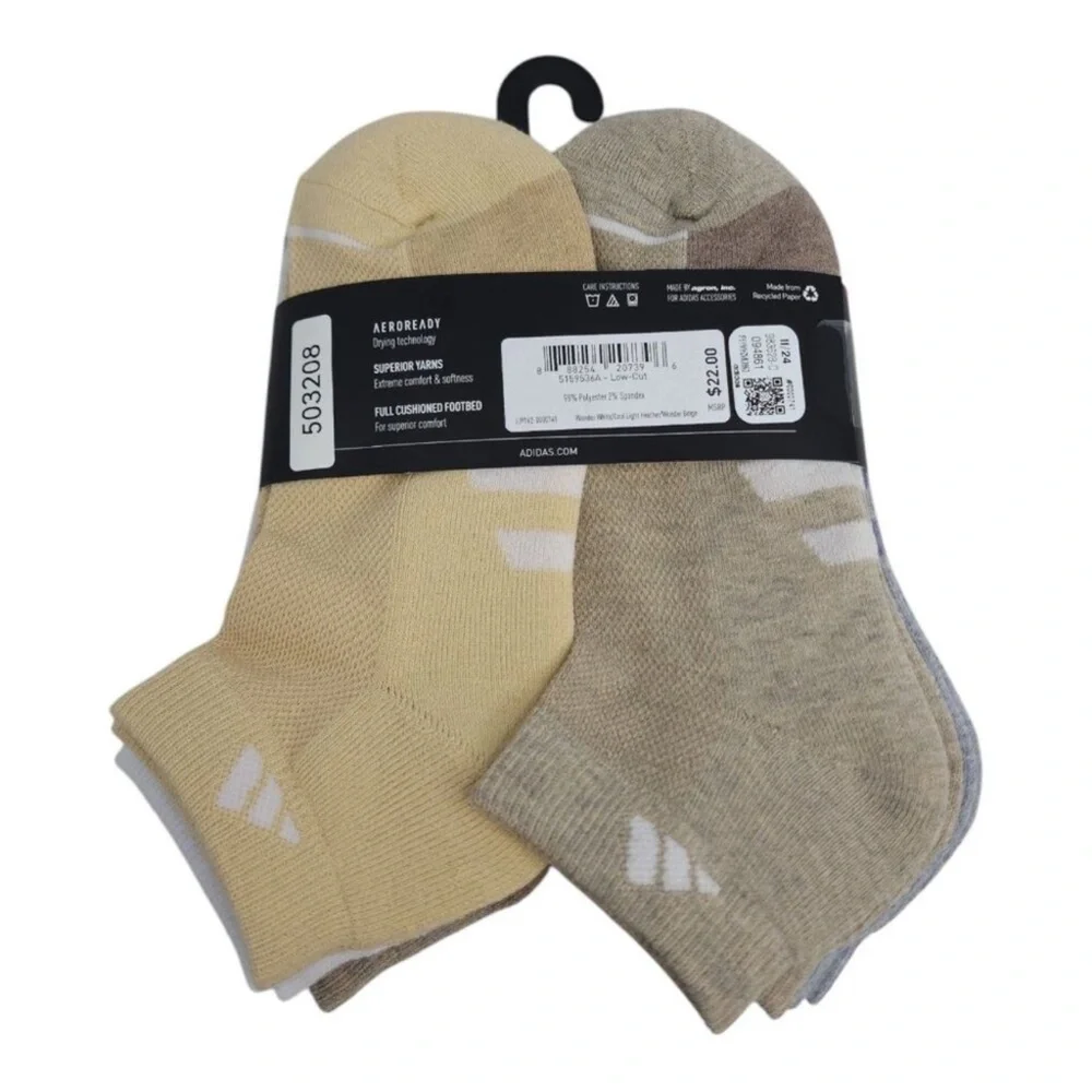 🤎NWT•Adidas Womens Cushioned Low-Cut Socks(6PK)Aeroready Technology•Size:5-10🤎